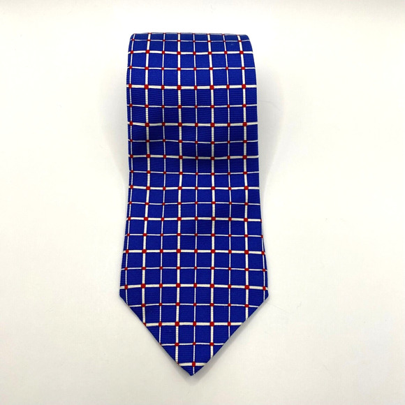 Vintage Lauren Ralph Lauren Windowpane Silk Tie Necktie Royal Blue Made in USA - Picture 2 of 7